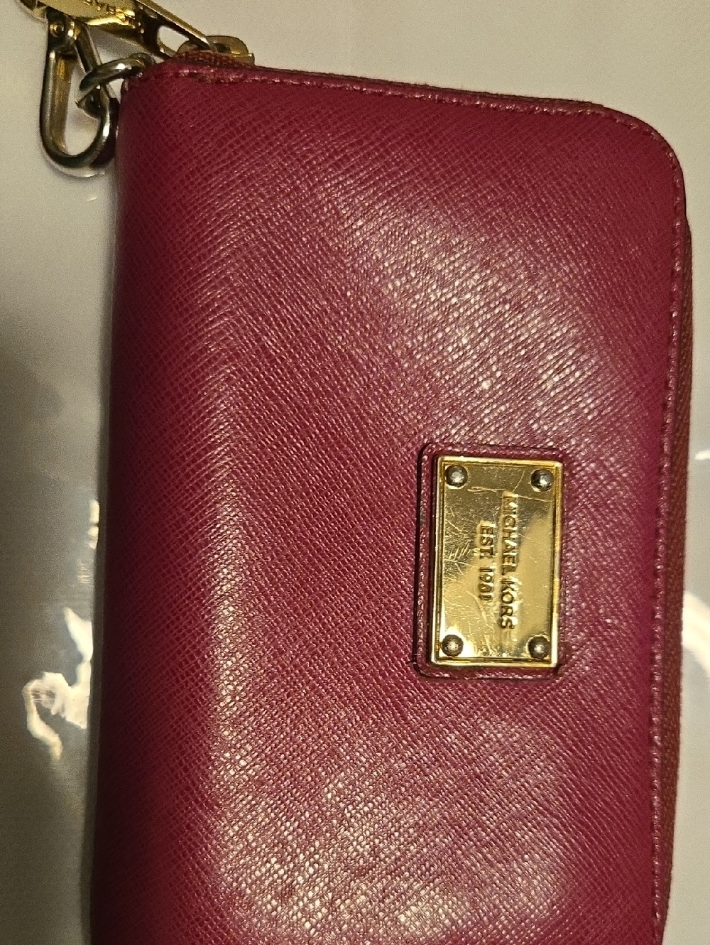 Michael Kors Pink (Magenta) Saffiano Leather Wristlet with Gold Plate
